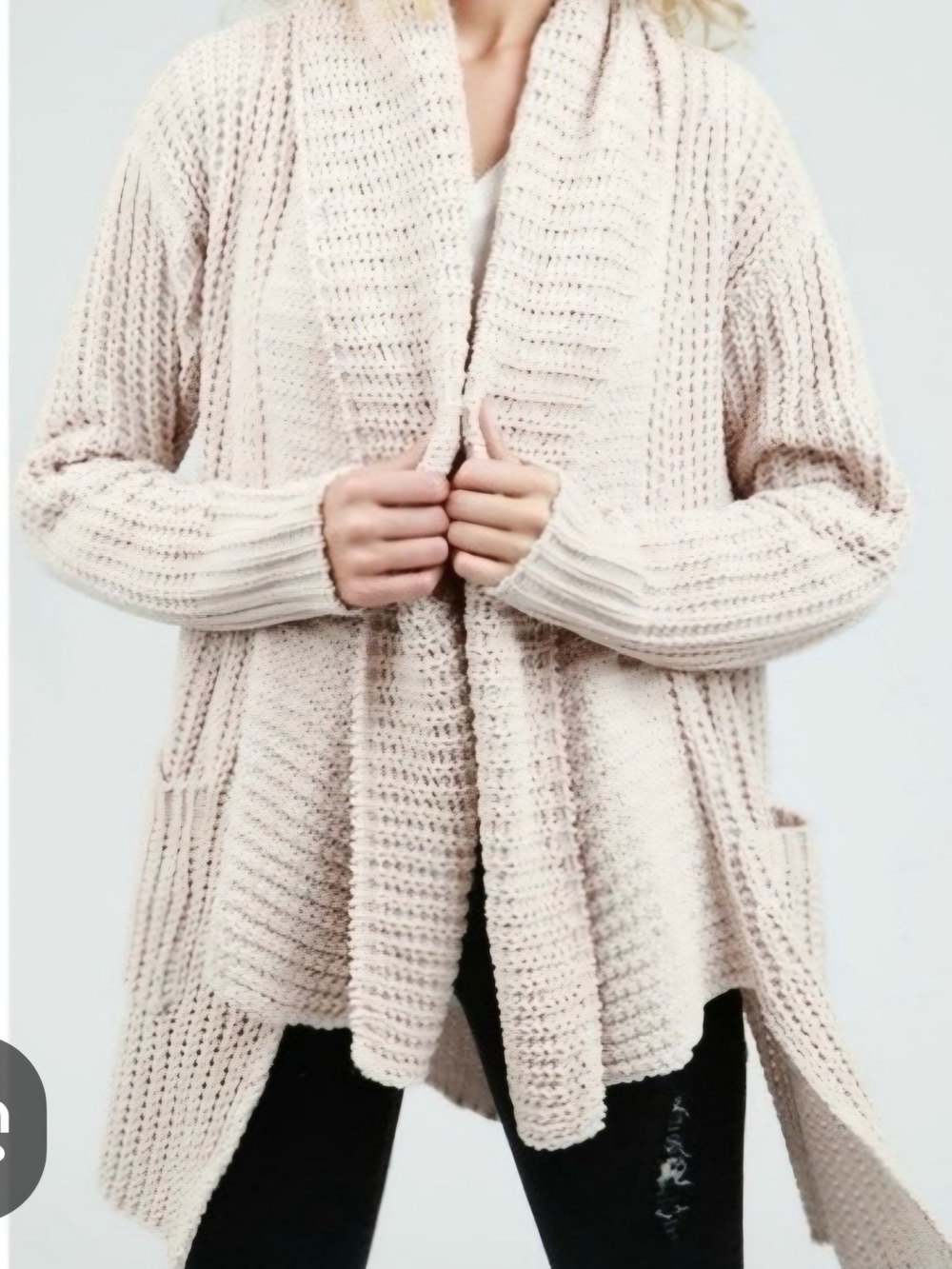 O POL Open-Front Chunky Knit Cardigan - Cream Medium